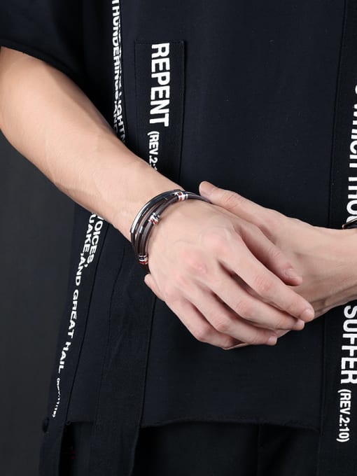 Open Sky Fashion Multi-band Titanium Artificial Leather Men Bracelet 2