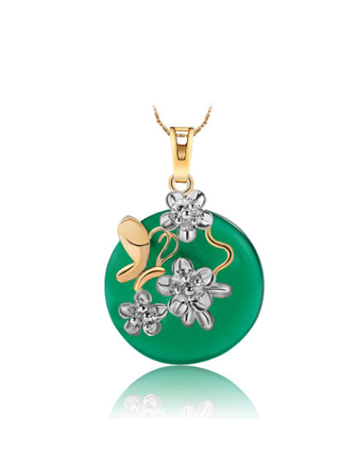 Green Copper Alloy Multi-gold Plated Retro style Flower Round Jade Necklace