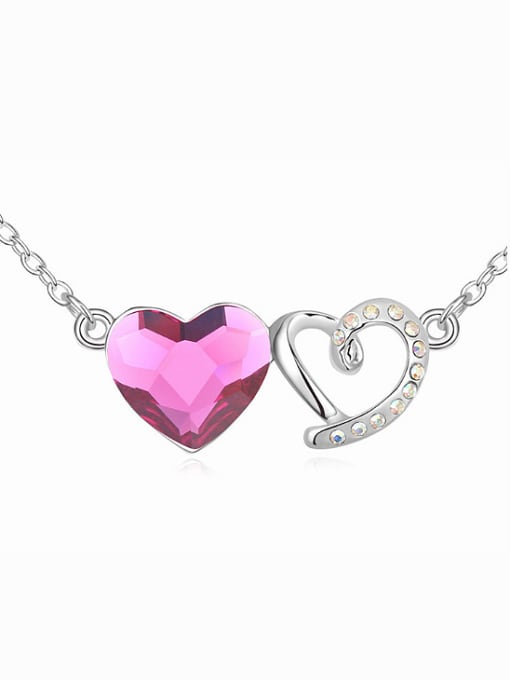 QIANZI Fashion austrian Crystals Double Heart Pendant Alloy Necklace 2