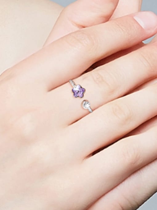 CEIDAI Fashion Purple Zircon Flower 925 Silver Opening Ring 1