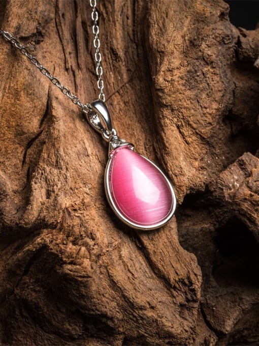 Platinum Pink Water Drop Shaped Opal Stone Necklace