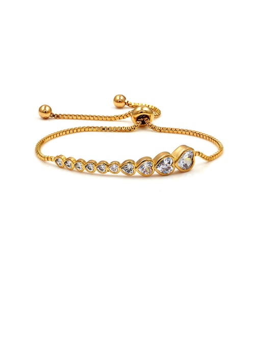 Champagne gold Copper With Cubic Zirconia  Simplistic Heart Adjustable Bracelets