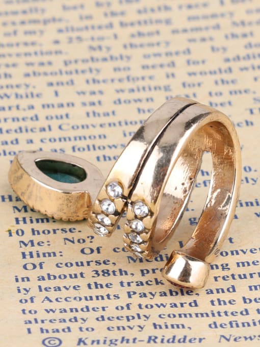 Gujin Punk style Green Resin stone White Crystals Alloy Ring 3