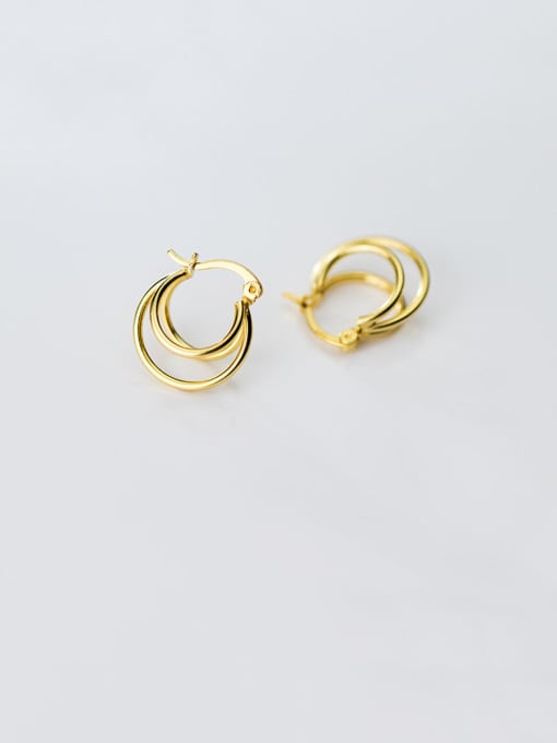 Rosh 925 Sterling Silver With Gold Plated Simplistic Three Floors Round Clip On Earrings 0