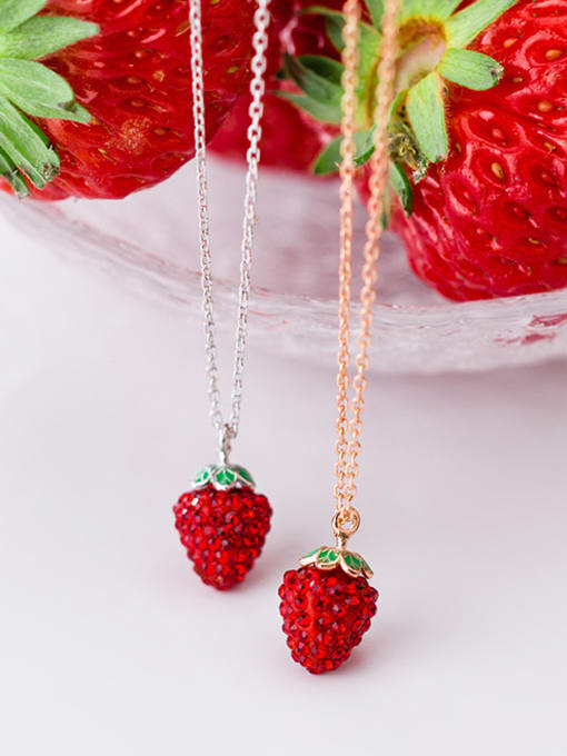 Rosh 925 Sterling Silver With Rhinestone Fashion Strawberry Necklaces