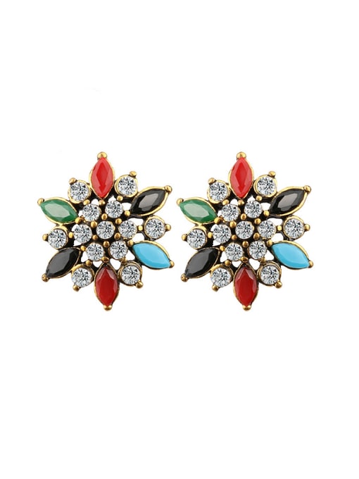 Gujin Ethnic style Colorful Resin stones White Crystals Flowery Earrings 0