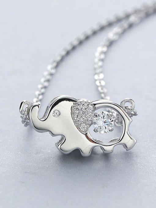 One Silver Elephant Zircon Necklace 2