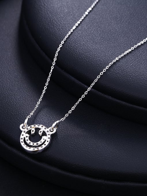 XP Copper Alloy White Gold Plated Simple style Smiling Face Zircon Necklace 1