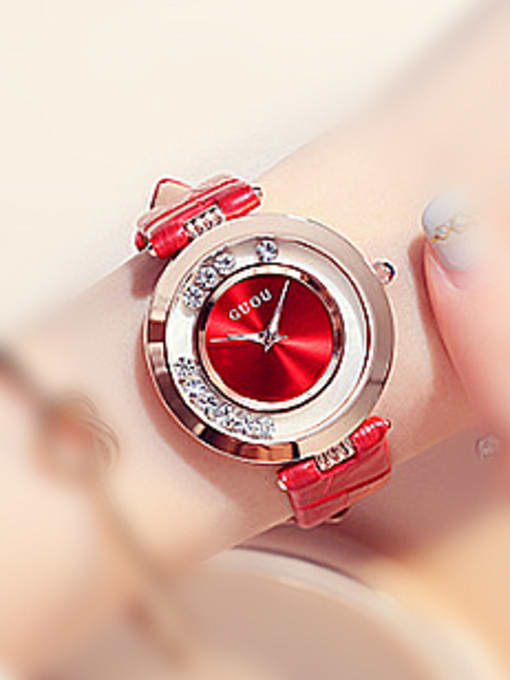 Red 2 GUOU Brand Fashion Numberless Watch