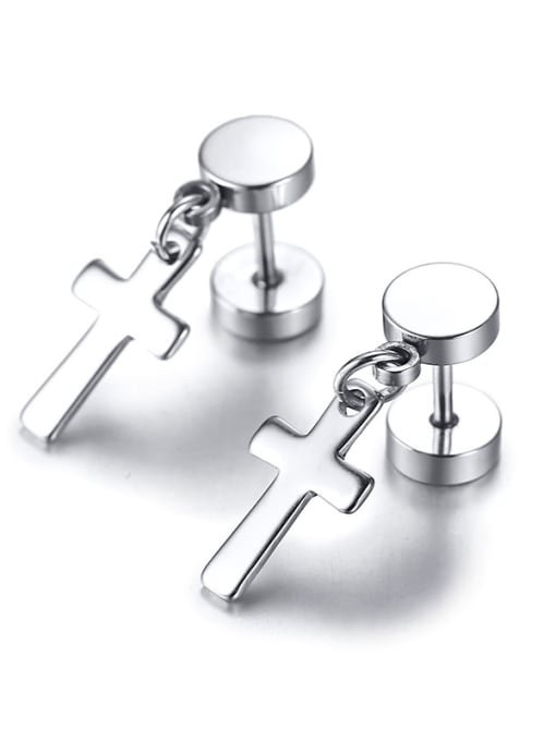 CONG Stainless Steel With Smooth Simplistic Cross Drop Earrings 3