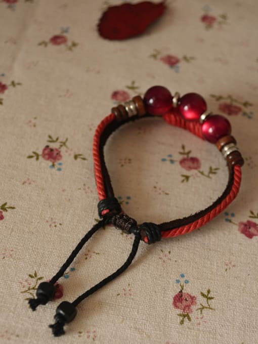 Dandelion Cownhide Leather Red Beads Bracelet 1