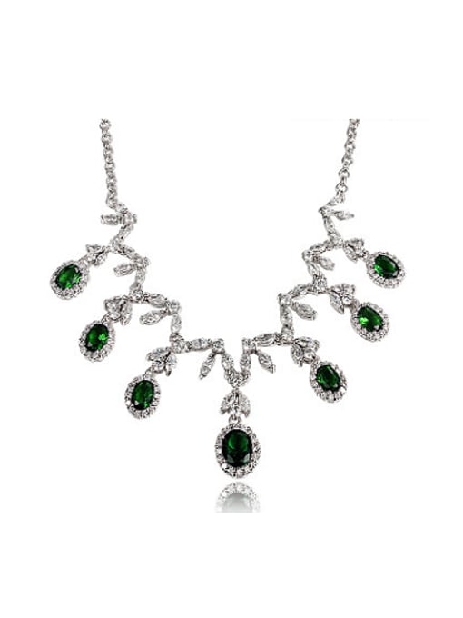 Platinum Exquisite Green Water Drop Shaped Zircon Necklace