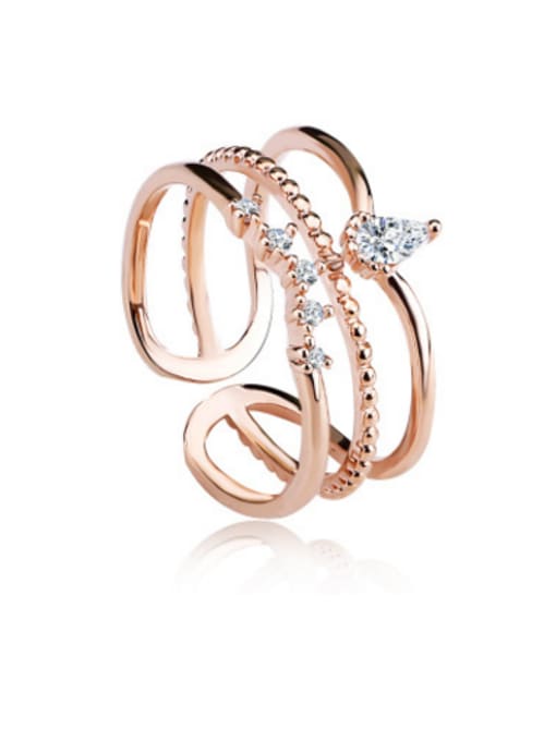 OUXI Fashion Style Zircon Rose Gold Stacking Ring 0