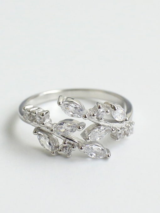 DAKA Fashion Little Leaves Marquise Zircon Silver Opening Ring 0