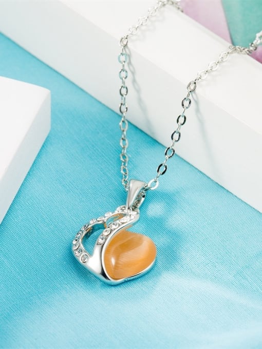 Platinum Temperament Orange Heart Shaped Opal Necklace