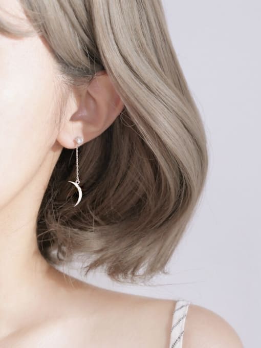 Peng Yuan Simple Shiny Zirconias-Studded Moon 925 Silver Drop Earrings 1