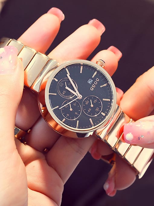 Black GUOU Brand Fashion Rose Gold Plated Mechanical Watch
