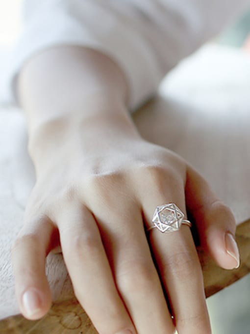 DAKA Exaggerated Diamond-shaped Silver Opening Ring 1