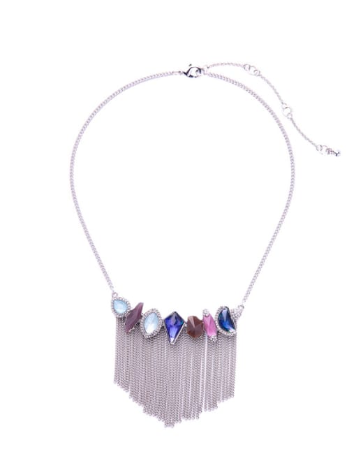 KM Irregular Artificial Stones Tassel Pendant Women Necklace 0