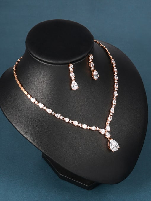 Mo Hai Copper With  Cubic Zirconia  Classic Water Drop Earrings And Necklaces 2 Piece Jewelry Set 4