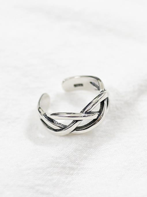 DAKA Retro style Hollow Woven Silver Opening Ring 1