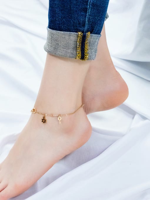 Open Sky Titanium With Rose Gold Plated Fashion Six-Star Key   Anklets 1