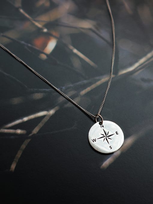 Boomer Cat Sterling silver compass modern personality Necklace 0