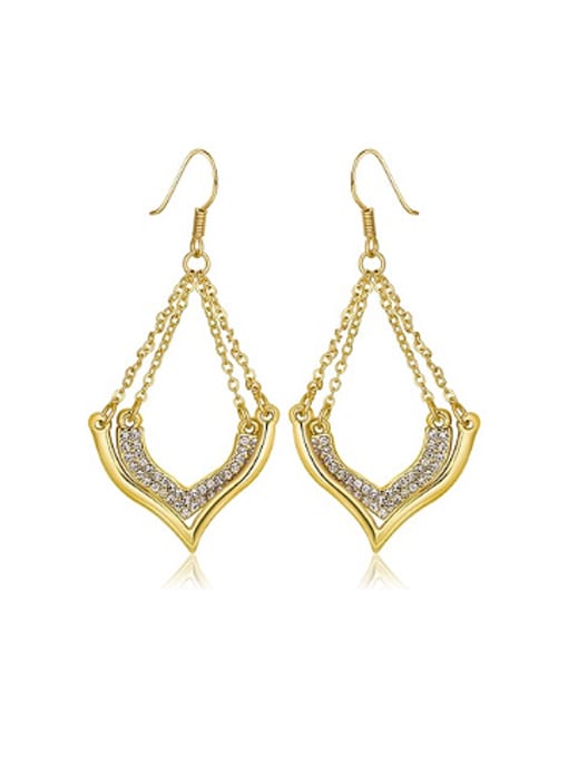 Gold Rhinestones Heart-shaped Drop Earrings