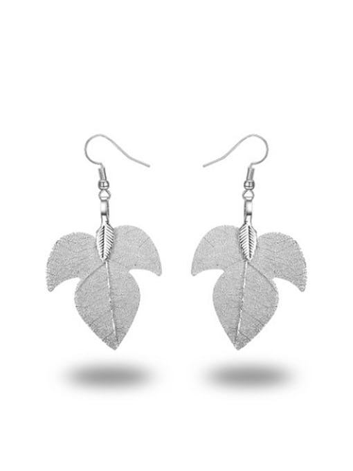 SANTIAGO Women Fashionable Natural Leaf Platinum Plated Drop Earrings 0