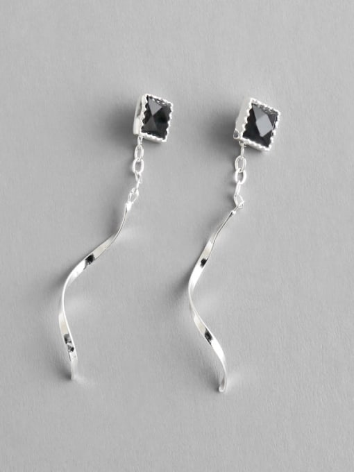 DAKA 925 Sterling Silver With Silver Plated Personality Rotating waves Threader Earrings 0