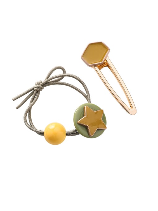 D Khaki Alloy With Rose Gold Plated Fashion Pentagram Candy-colored rubber band Hair clip two-piece