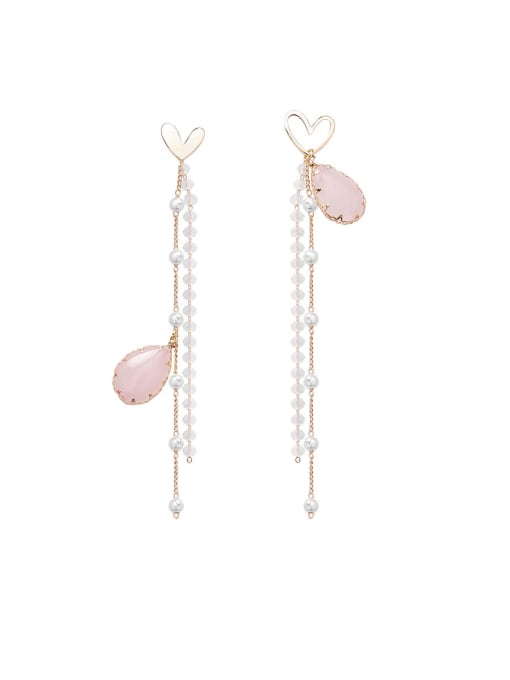 pink Alloy With Rose Gold Plated Bohemia Water Drop Threader Earrings
