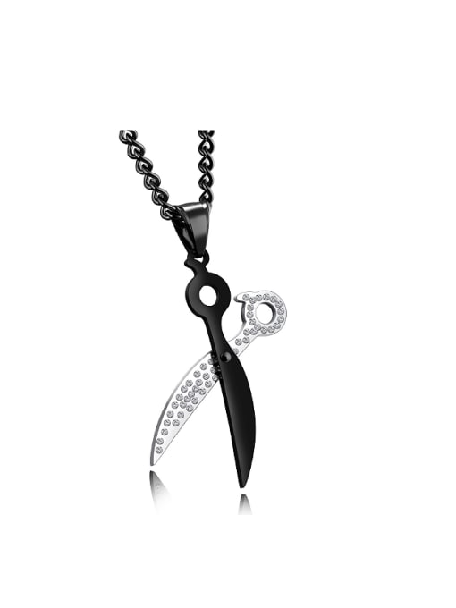 Open Sky Personalized Scissors Rhinestones Titanium Necklace 0