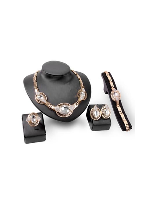 white Alloy Imitation-gold Plated Vintage style Stone Oval Four Pieces Jewelry Set