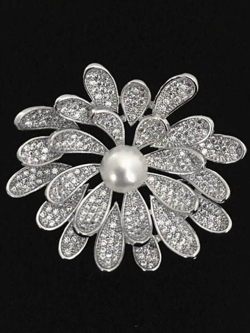 Wei Jia Fashion Artificial Pearl Cubic Zirconias-covered Flower Brooch 1