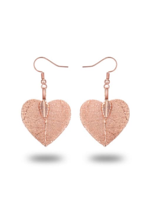 Rose Gold All-match Rose Gold Plated Heart Shaped Natural Leaf Drop Earrings