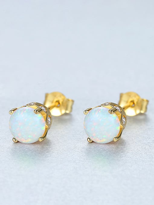 gold white 925 Sterling Silver With Opal Cute Round Stud Earrings