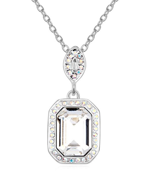 White Simple austrian Crystals Pendant Platinum Plated Necklace