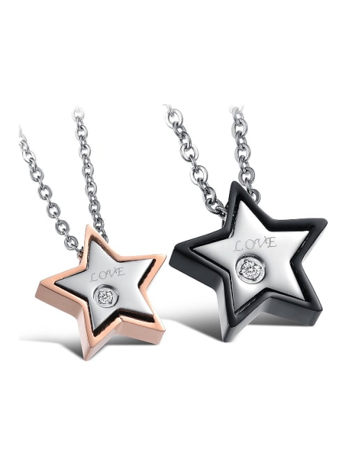 Open Sky Fashion Rhinestone Star Titanium Lovers Necklace 0