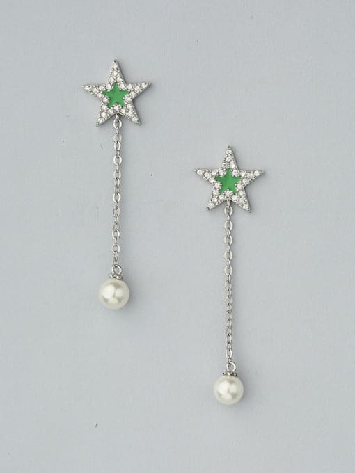 One Silver Green Star Shaped Shell Pearl Drop Earrings 0