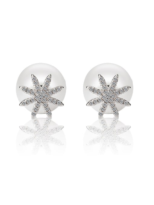 AI Fei Er Fashion Cubic Zirconias Flower Imitation Pearl Stud Earrings 0