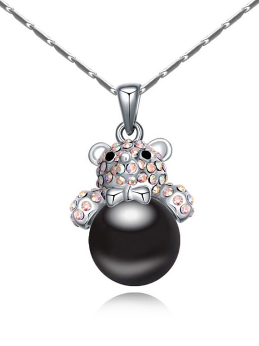 Black Fashion Tiny Crystals-covered Bear Imitation Pearl Alloy Necklace