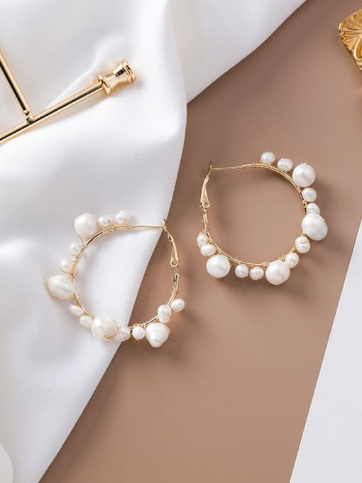 gold Alloy With Gold Plated Fashion Charm  Imitation Pearl Hoop Earrings