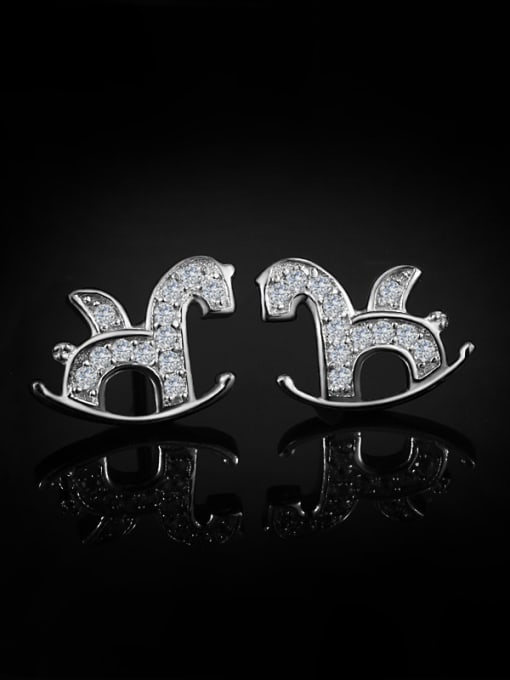 SANTIAGO Tiny Shiny Zirconias-covered Little Rocking Horse 925 Silver Stud Earrings