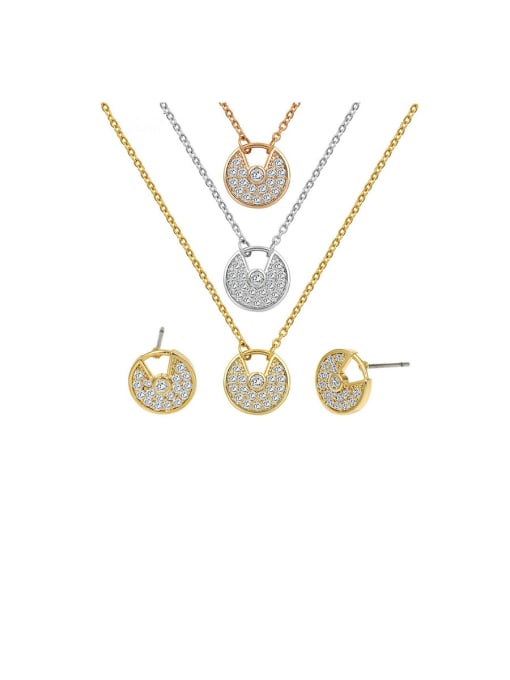 Mo Hai Copper With Cubic Zirconia Simplistic Round  Earrings And Necklaces 2 Piece Jewelry Set 0