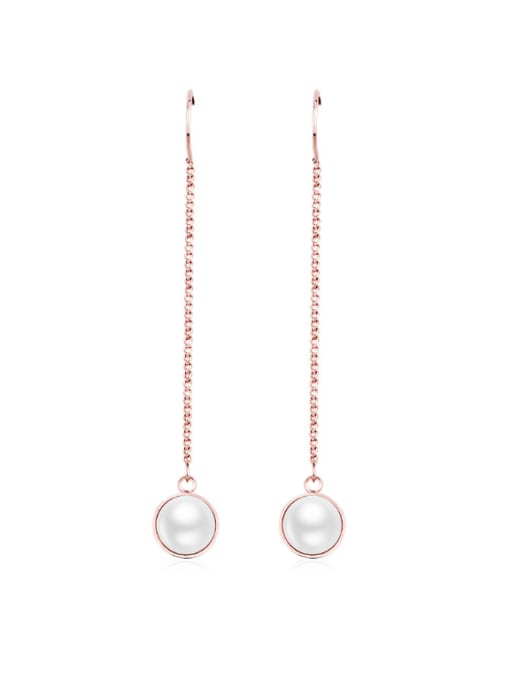 OUXI Simple Style Women Tassel Pearl threader earring