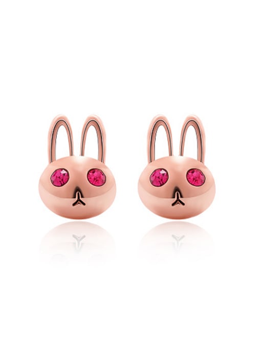 Ronaldo Pink Rabbit Shaped Austria Crystal Enamel Earrings