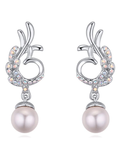 White Fashion Imitation Pearls Tiny Cubic Crystals Alloy Stud Earrings