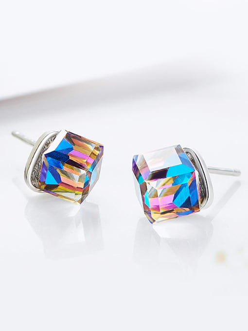 CEIDAI Tiny Cube austrian Crystal 925 Silver Stud Earrings 2