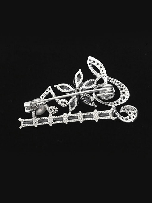 Wei Jia Elegant Music Note Flower Artificial Pearls Zirconias Brooch 1